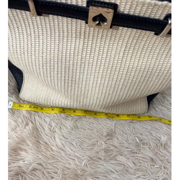 Kate Spade Woven Straw Tote Black Leather Trim Spade Lock - Picture 8 of 13